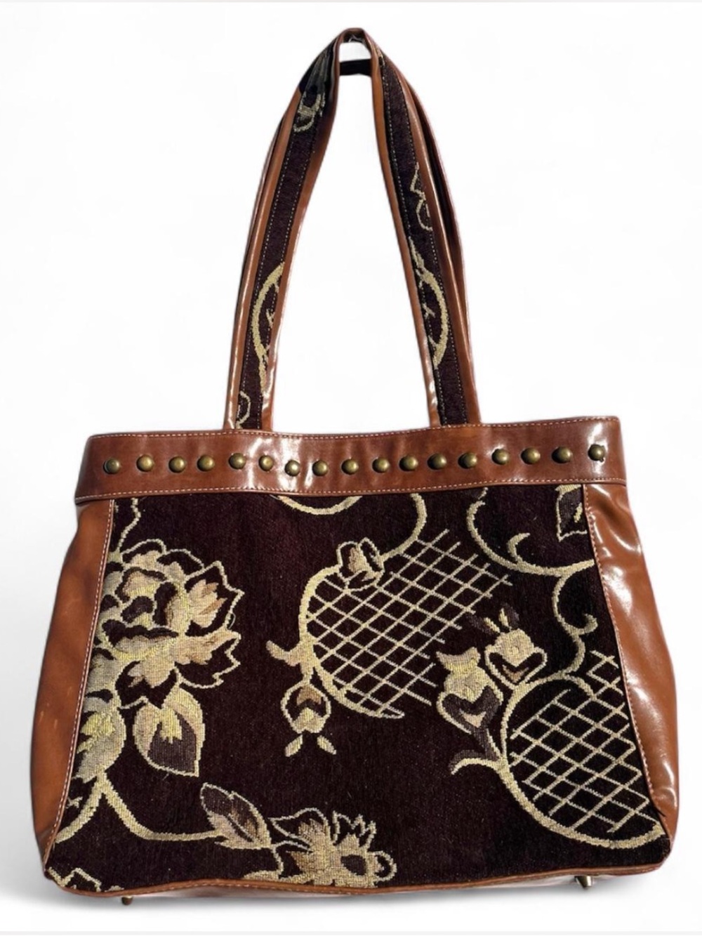 Brown Studded Boho Tapestry Purse